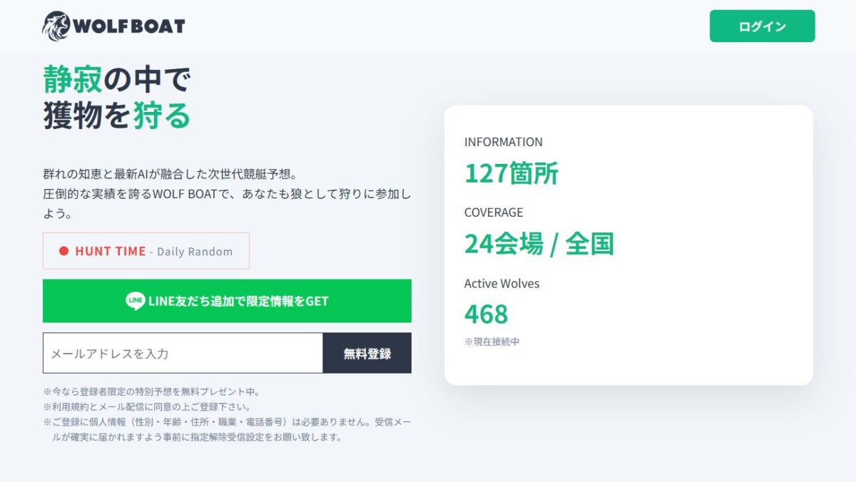 WOLF BOATの公式サイト画面